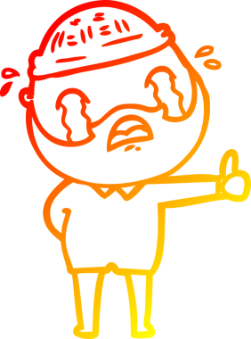 Bir insan tarafından çizilmiş ağlayan sakallı bir adamın sıcak çizgi çizimi.