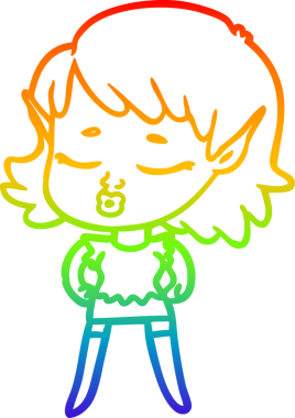 Gökkuşağı gradyan çizgisi bir insan tarafından çizilmiş güzel bir elf kızı çizimi