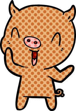 Bir insan tarafından çizilmiş mutlu çizgi film domuzu.