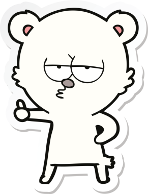 Sıkıcı bir kutup ayısı çizgi filminin çıkartması. Bir insan tarafından çizilmiş başparmak işareti.