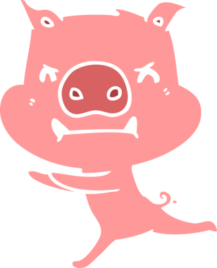 Bir insan tarafından çizilmiş kızgın düz renkli çizgi film domuzu.