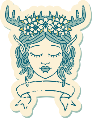 Retro Dövme Tarzı Elf Karakter Yüzü Bir insan tarafından çizilmiş pankartıyla