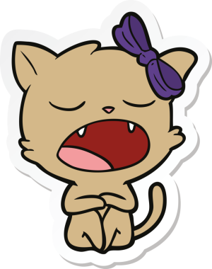 Bir insan tarafından çizilmiş esneyen bir kedinin çıkartması.