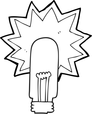 Bir insan tarafından çizilmiş siyah beyaz çizgi film eski bir ampul.