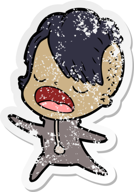 Bir insan tarafından çizilmiş havalı bir hippi kızın karikatür çıkartması.