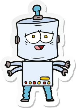 Bir insan tarafından çizilmiş robot karikatür çıkartması.