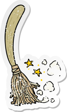 Bir insan tarafından çizilmiş sihirli süpürgenin sıkıntılı çıkartması.