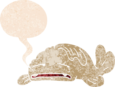 karikatür üzgün yaşlı balık grunge sıkıntı retro dokuma tarzı bir insan tarafından çizilmiş konuşma balonu