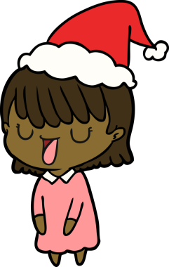 Bir insan tarafından çizilmiş Noel Baba şapkası giyen bir kadının el çizimi.