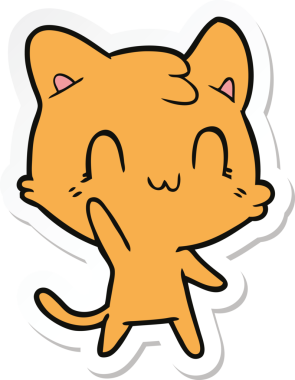 Bir insan tarafından çizilmiş mutlu bir kedinin çıkartması.