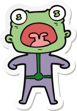 Çizgi film çıkartması. Bir insan tarafından çizilmiş garip uzaylı bağırması.