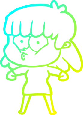 Bir insan tarafından çizilen ıslık çalan bir kızın soğuk gradyan çizgisi.