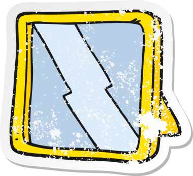 Bir insan tarafından çizilmiş karikatür aynasının gerilimli yapıştırması.