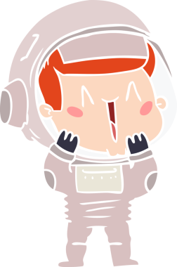 Bir insan tarafından çizilmiş mutlu düz renkli çizgi film astronotu.