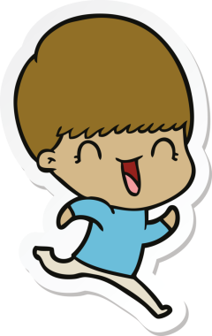 Bir insan tarafından çizilmiş mutlu bir çizgi film çocuğunun çıkartması.