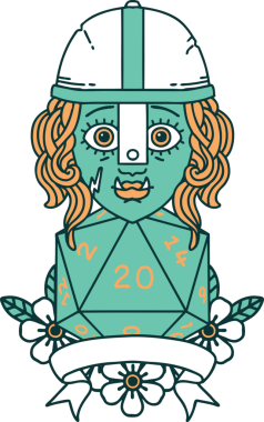 Retro Dövme Tarzı Yarı Ork Dövüşçüsü Bir insan tarafından çizilmiş doğal yirmi zar atışıyla