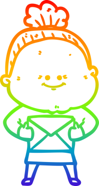 Gökkuşağı gradyan çizgi çizimi Bir insan tarafından çizilmiş mutlu yaşlı kadın