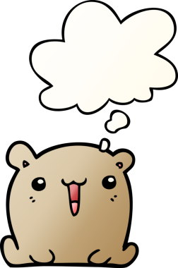 Bir insan tarafından çizilmiş yumuşak eğimli düşünce baloncuklu şirin çizgi film ayısı.