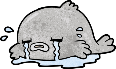 Bir insan tarafından çizilmiş ağlayan balık çizgi filmi.