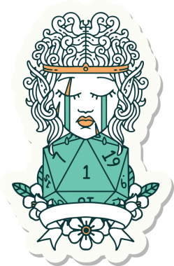 Bir insan tarafından çizilmiş doğal bir ruloya sahip üzgün bir elf barbarının çıkartması.