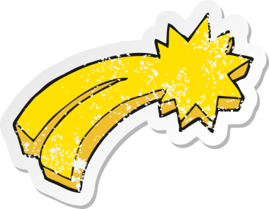 Bir insan tarafından çizilmiş bir çizgi film yıldızının gerilimli retro yapıştırması.