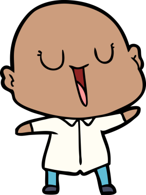 Bir insan tarafından çizilmiş mutlu, kel adam.