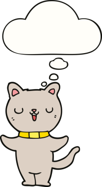 Bir insan tarafından çizilmiş düşünce kabarcığı olan çizgi film kedisi.