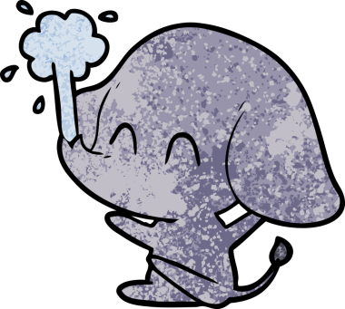 Bir insan tarafından çizilmiş su püskürten sevimli bir fil.