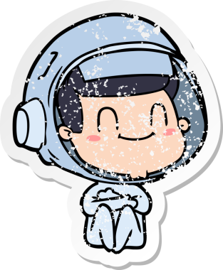 Bir insan tarafından çizilmiş mutlu bir astronotun sıkıntılı çıkartması.