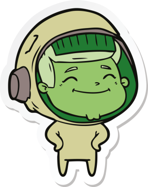 Bir insan tarafından çizilmiş mutlu bir astronotun çıkartması.