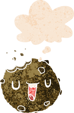 Düşünce baloncuklu çizgi film kurabiyesi grunge sıkıntılı retro desenli bir insan tarafından çizilmiş