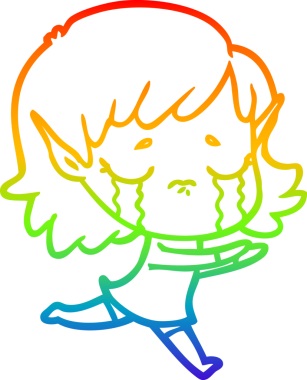 Gökkuşağı gradyan çizgi çizimi Bir insan tarafından çizilmiş ağlayan elf kızı