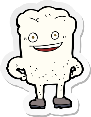 Bir insan tarafından çizilmiş, kendini beğenmiş bir diş karikatürü etiketi.