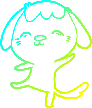 Bir insan tarafından çizilen mutlu çizgi film köpeğinin soğuk gradyan çizimi