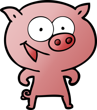 Bir insan tarafından çizilmiş neşeli domuz çizgi filmi.