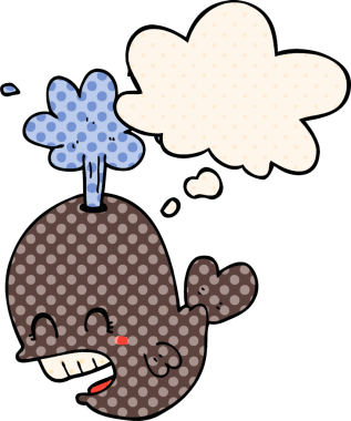 Bir insan tarafından çizilmiş, düşünce baloncuğu olan çizgi film balinası.