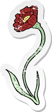 Bir insan tarafından çizilmiş karikatür çiçeğinin gerilmiş yapıştırması.