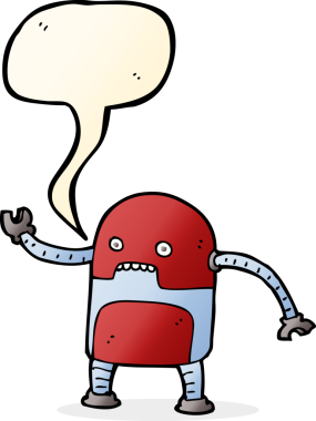 Bir insan tarafından çizilmiş komik karikatür robotu.