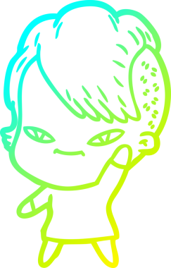 Hipster saç kesimi bir insan tarafından çizilmiş hoş bir çizgi film kızı çizimi.