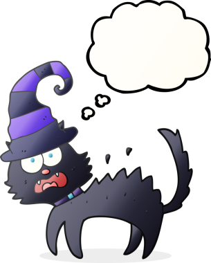 Serbest çizim düşünce balonu çizgi filmi bir insan tarafından çizilmiş kara kediyi korkuttu.