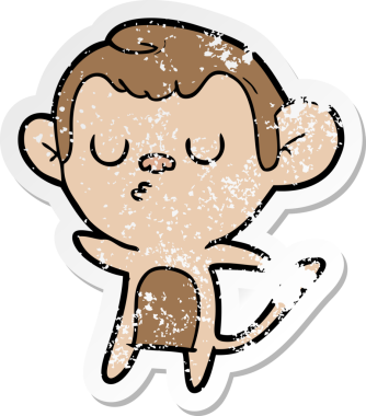 Bir insan tarafından çizilmiş karikatür maymununun sıkıntılı çıkartması