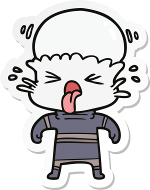 Bir insan tarafından çizilmiş garip bir uzaylı çizgi film çıkartması.