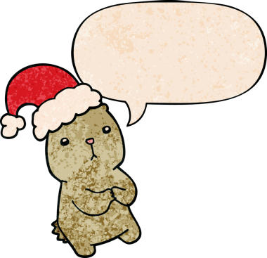 Çizgi film Noel Ayısı, insan tarafından çizilmiş eski moda bir konuşma baloncuğuyla endişeleniyor