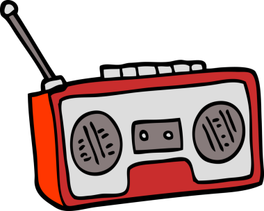 Bir insan tarafından çizilmiş el çizimi karikatür tarzı radyo oynatıcı