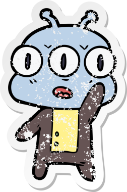 Bir insan tarafından çizilmiş üç gözlü uzaylı karikatürünün sıkıntılı çıkartması.