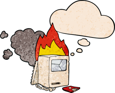 bir insan tarafından çizilmiş grunge doku biçiminde düşünce baloncuklu çizgi film bozuk bilgisayarı