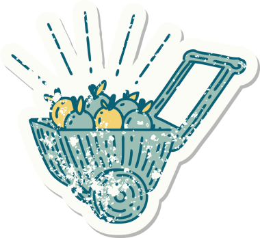 Bir insan tarafından çizilmiş elma arabasının eski bir çıkartması.