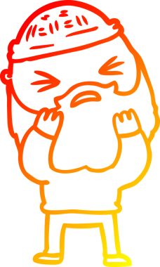 Bir insan tarafından çizilmiş sakallı bir çizgi film karakteri.