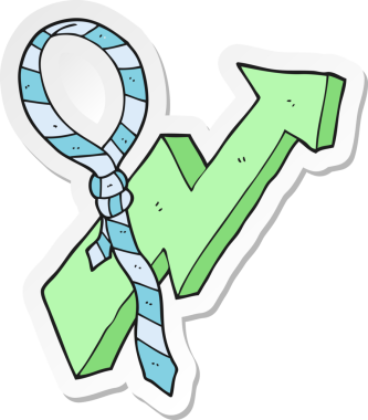 Bir insan tarafından çizilmiş karikatür çalışma kravatı ve ok ilerleme sembolü