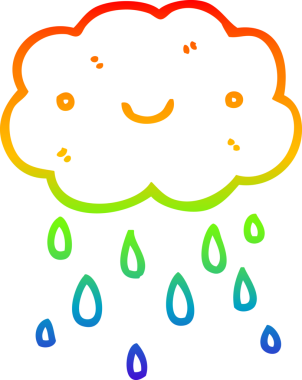 Gökkuşağı gradyan çizgisi bir insan tarafından çizilmiş şirin bir karikatür bulutu